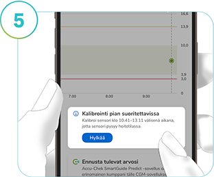  Kuvakaappaus SmartGuide-sovelluksen Kalibrointi pian suoritettavissa -kehotteesta.