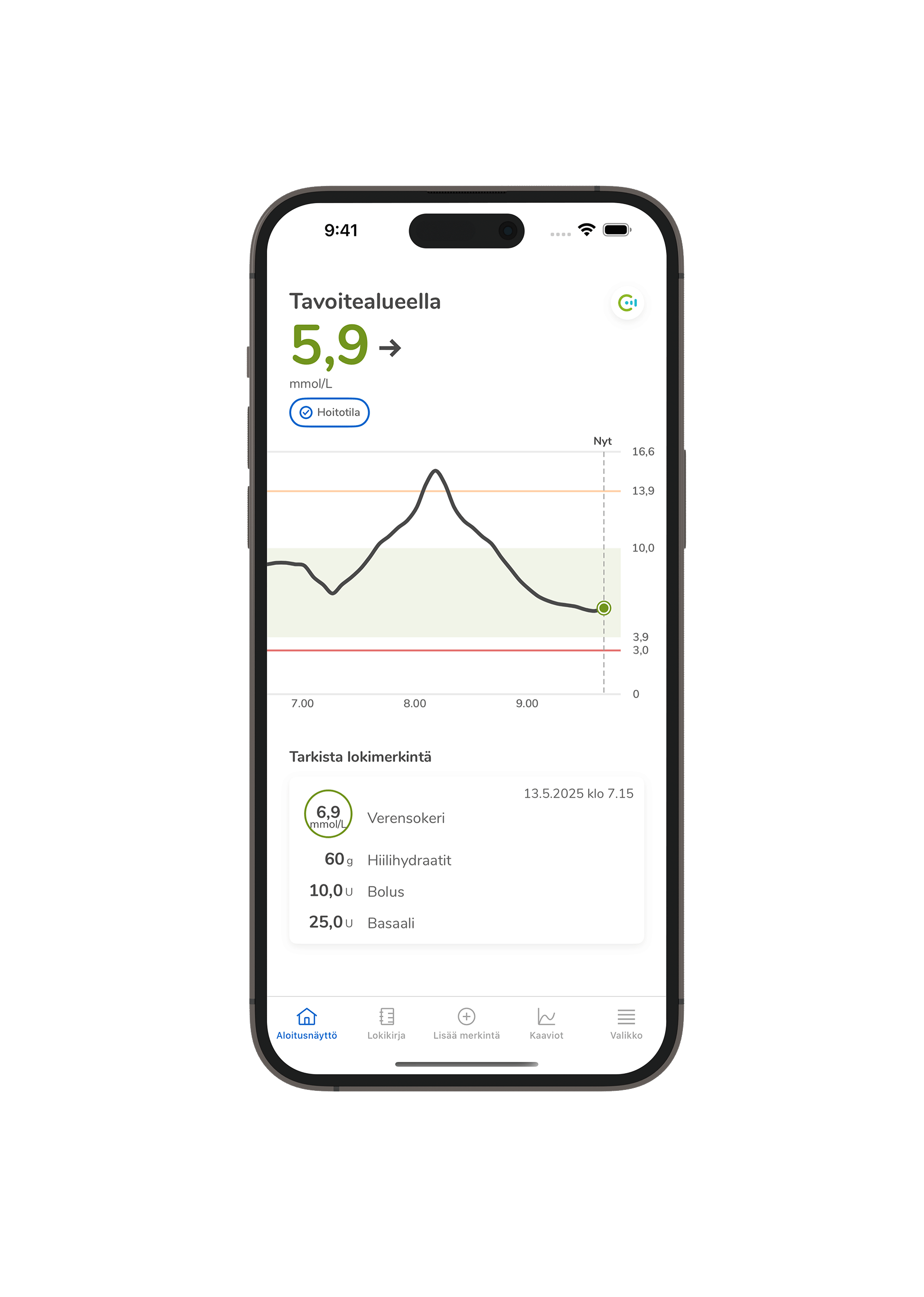  Kuvakaappaus SmartGuide CGM -järjestelmän aloitusnäytöstä.