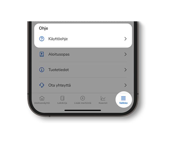 Kuvakaappaus SmartGuide-sovelluksen Ohje-osiosta, jossa käyttöopas näkyy korostettuna.