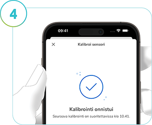Kuvakaappaus SmartGuide-sovelluksen Kalibroi onnistui -näytöstä.