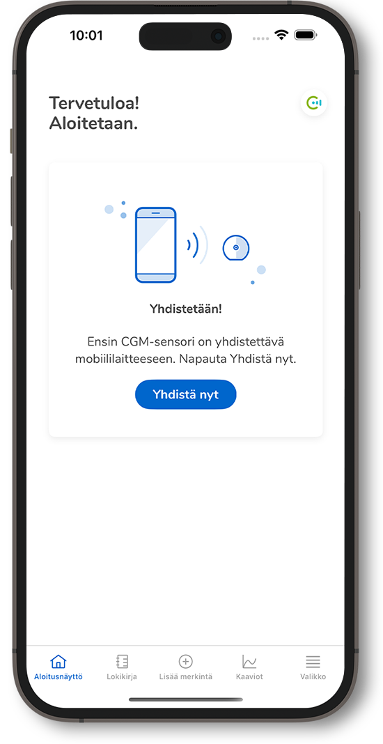 Kuvakaappaus SmartGuide-sovelluksen Yhdistä nyt -näytöstä.