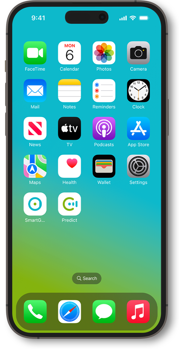 SmartGuide Predict -sovellus ladattuna iPhoneen.