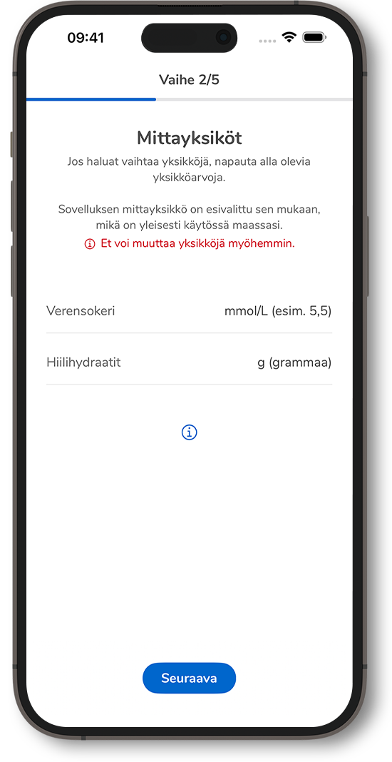 Kuvakaappaus SmartGuide -sovelluksen mittayksiköiden asetusten määrityssivusta.