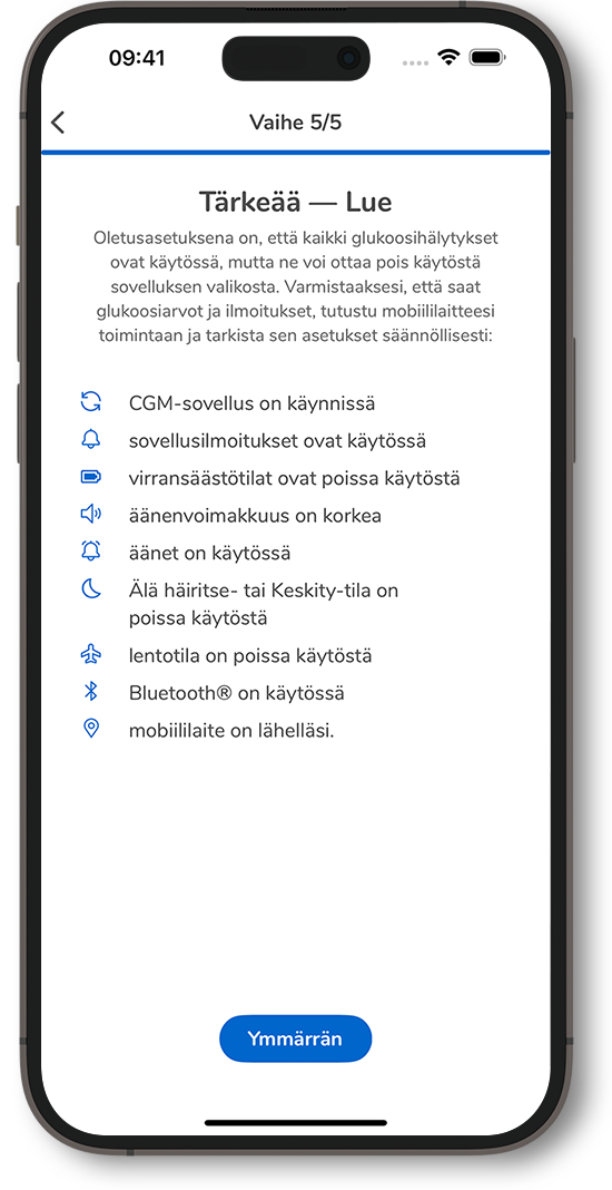 Kuvakaappaus SmartGuide -sovelluksen asetuksista ja niiden määrityksistä.